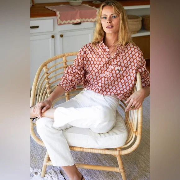 Emerson Fry Orange and White Patterned Blouse - Picture 4 of 16